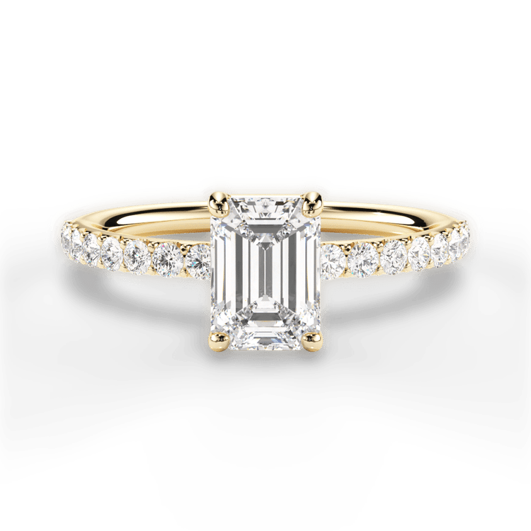 The Gaia Emerald Cut 18kt Yellow Gold French-Set Diamond Band Engagement Ring