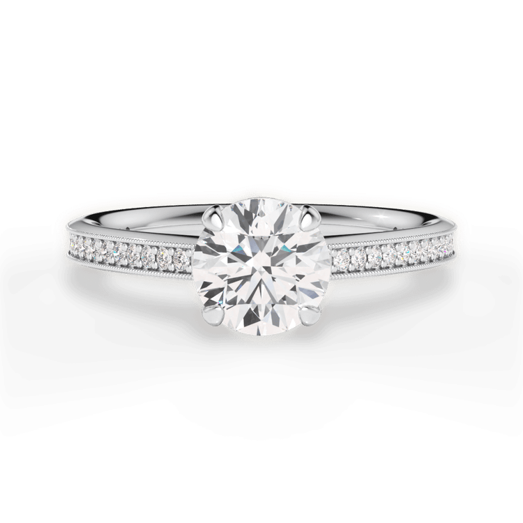 The Daniela Round Cut Platinum Micropavé Diamond Band Engagement Ring