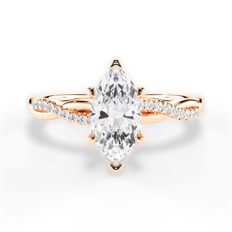 The Mia Marquise Cut 18kt Rose Gold Petite Half Diamond Twist Engagement Ring