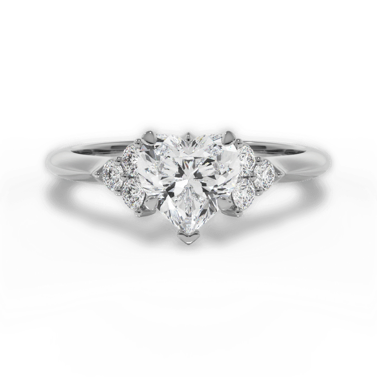 The Dalia Heart Shaped Platinum Cluster Sidestone Diamond Engagement Ring