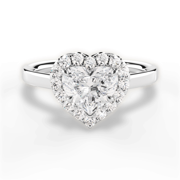 The Ivy Heart Shaped Platinum Plain Band French-Set Halo Engagement Ring