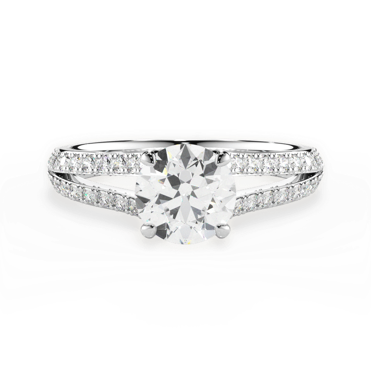 The Bicia Round Cut Platinum Double French-Set Diamond 'V' Engagement Ring