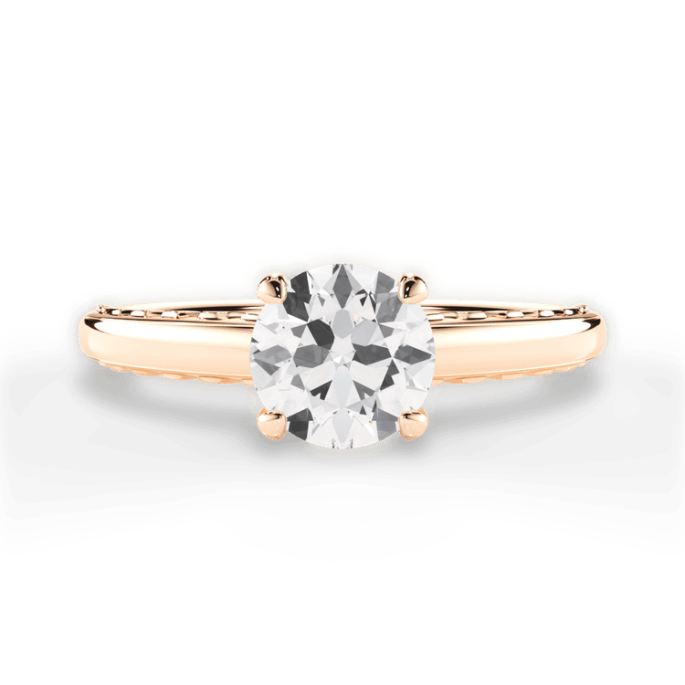 The Alessia Round Cut 18kt Rose Gold Engraved Solitaire Engagement Ring
