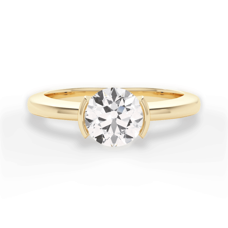 The Jaclyn Round Cut 18kt Yellow Gold Solitaire Semi-Bezel-Set Engagement Ring