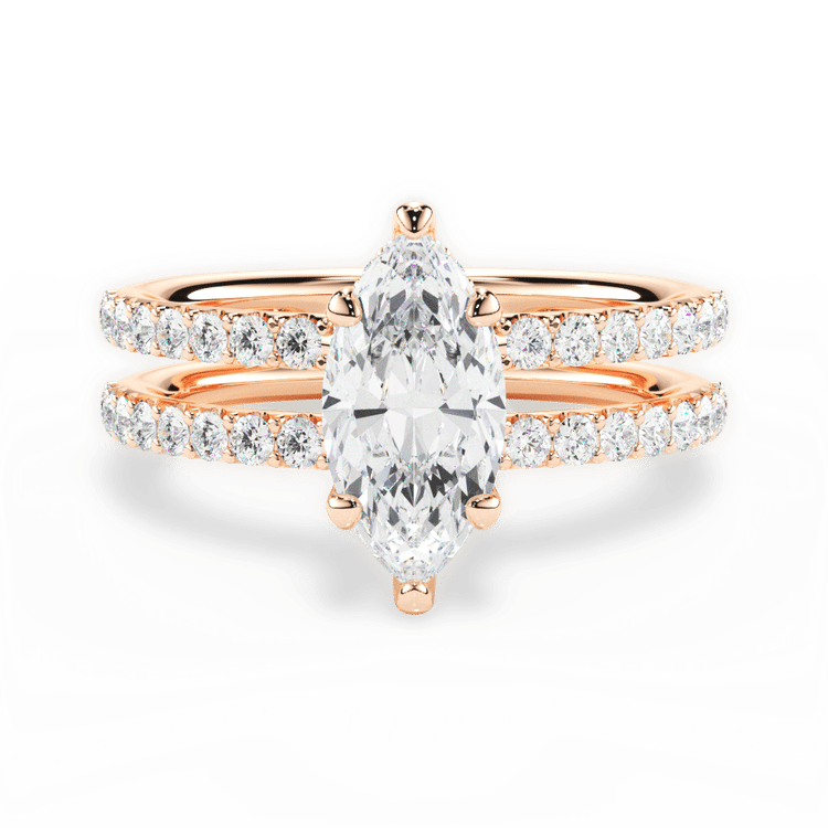 The Astra Marquise Cut 18kt Rose Gold Double Row Diamond Engagement Ring