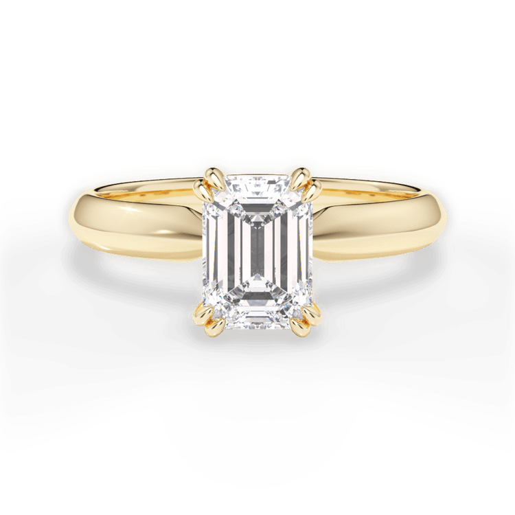 The Romie Emerald Cut 18kt Yellow Gold Solitaire Knife-Edge Tulip Engagement Ring