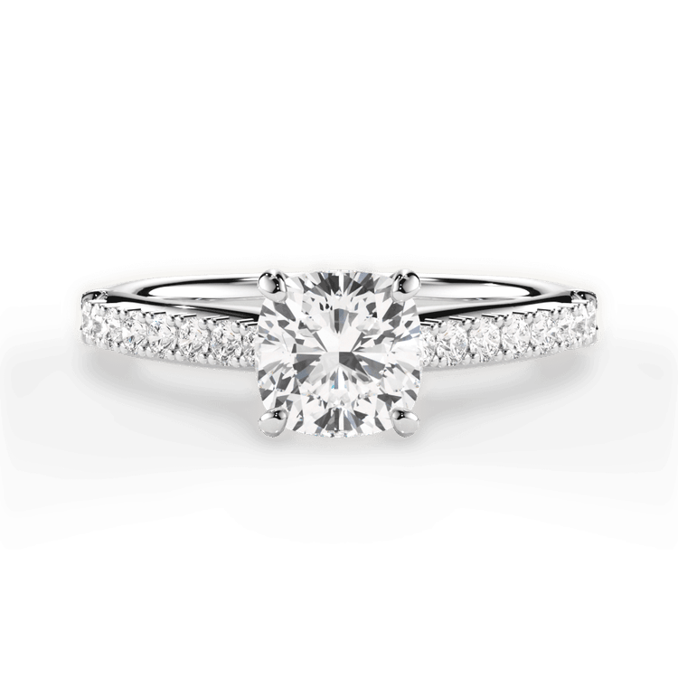 The Adele Cushion Cut 14kt White Gold French-Set Diamond Band Engagement Ring