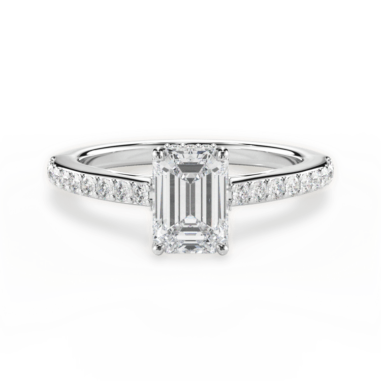 The Suri Emerald Cut 14kt White Gold Hidden Halo Diamond Engagement Ring
