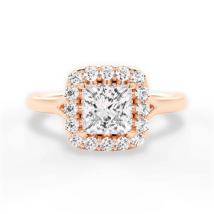The Celia Pear Shaped 18kt Rose Gold Split Shank Halo Diamond Engagement Ring