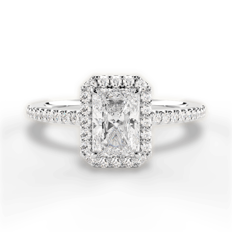 The Onesty Radiant Cut Platinum French-Set Halo Diamond Gallery Engagement Ring