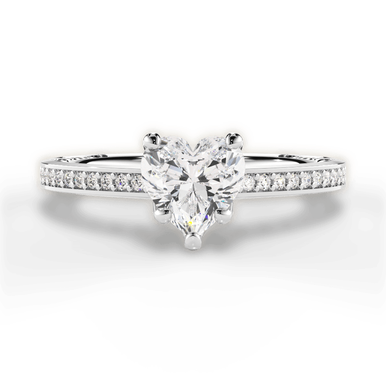 The Teisha Heart Shaped Platinum Lattice Micropavé Diamond Band Engagement Ring