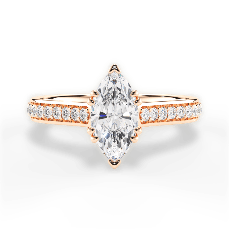 The Gloria Marquise Cut 18kt Rose Gold Pavé Double-Prong Engagement Ring