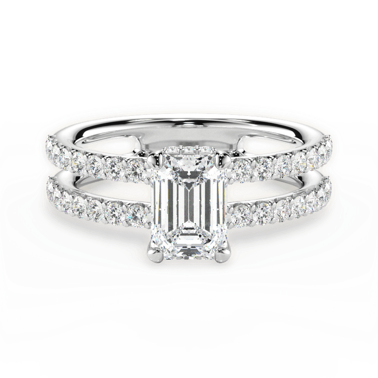 The Astra Emerald Cut Platinum Double Row Diamond Engagement Ring