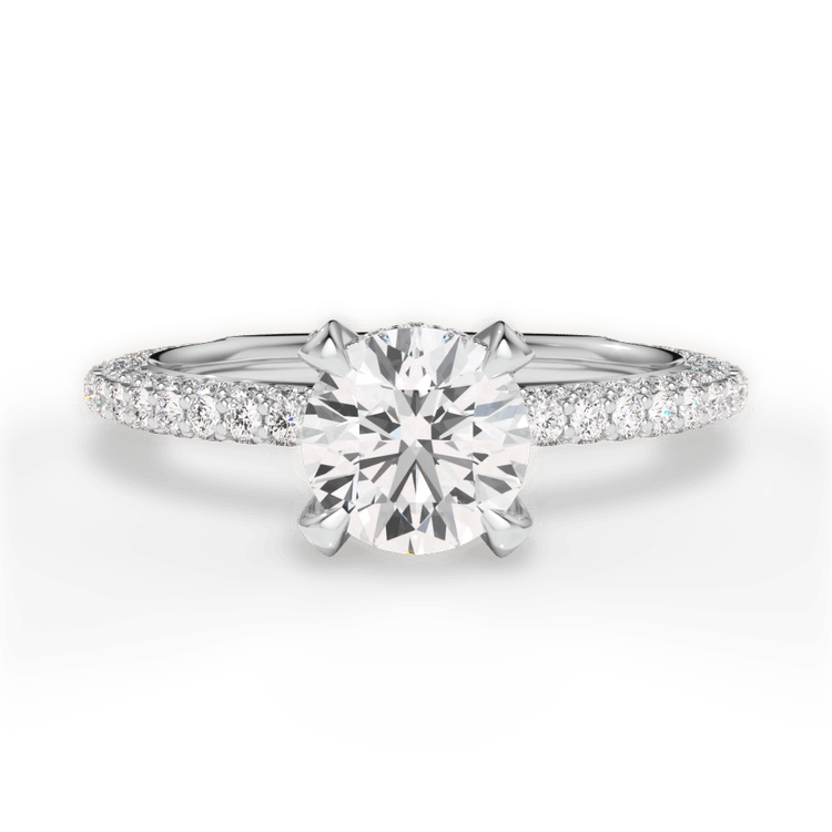 The Isabella Round Cut Platinum Three Row Pavé Diamond Engagement Ring