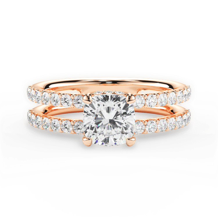 The Astra Cushion Cut 18kt Rose Gold Double Row Diamond Engagement Ring