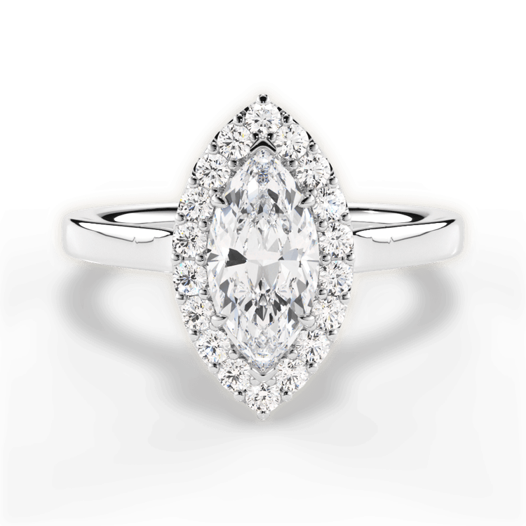 The Ivy Marquise Cut Platinum Plain Band French-Set Halo Engagement Ring