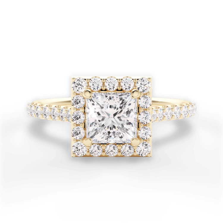 The Layla Pear Shaped 18kt Yellow Gold French-Set Halo Diamond Band Engagement Ring