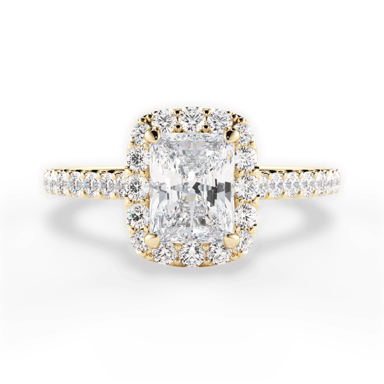 The Aria Radiant Cut 18kt Yellow Gold Halo Diamond Engagement Ring