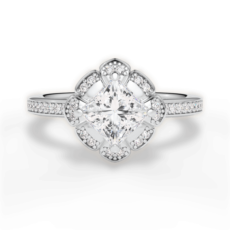 The Celeste Pear Shaped Platinum Petal Halo Diamond Engagement Ring