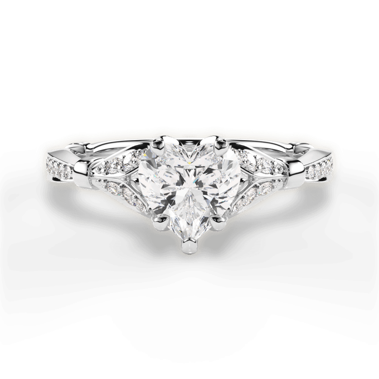 The Korina Heart Shaped Platinum Vintage Diamond Embellished Prong Engagement Ring
