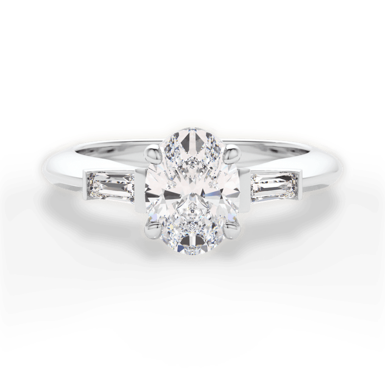 The Emma Oval Cut Platinum Tapered Baguette Diamond Engagement Ring