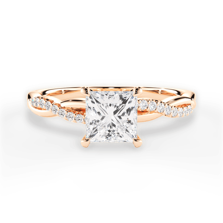 The Mia Pear Shaped 18kt Rose Gold Petite Half Diamond Twist Engagement Ring
