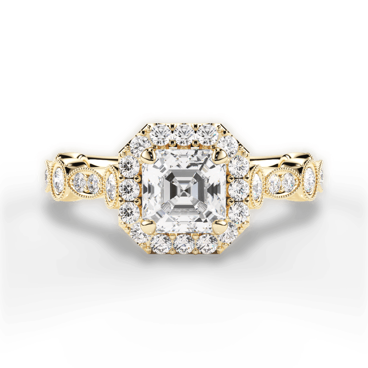 18kt Yellow Gold Round & Marquise Diamond Halo Engagement Ring