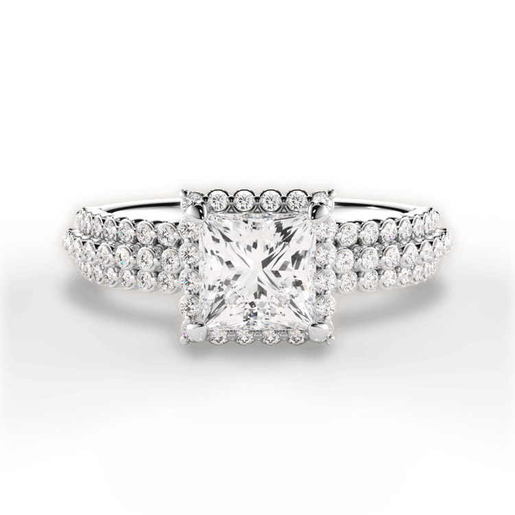 The Electra Pear Shaped 14kt White Gold Three Row Graduating Diamond Halo Engagement Ring