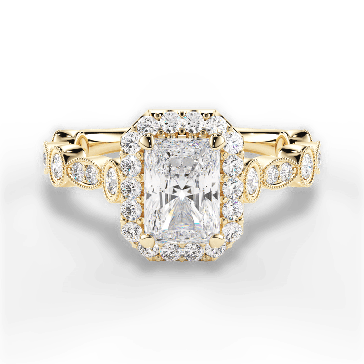 18kt Yellow Gold Round & Marquise Diamond Halo Engagement Ring