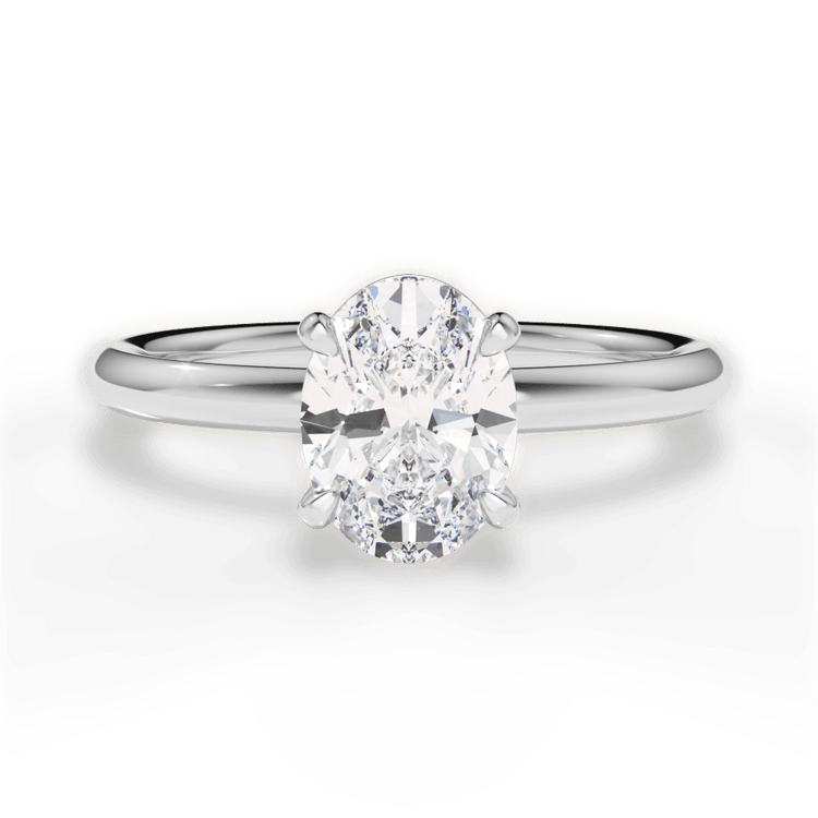 The Stella Oval Cut Platinum Classic Solitaire Engagement Ring with Hidden Halo