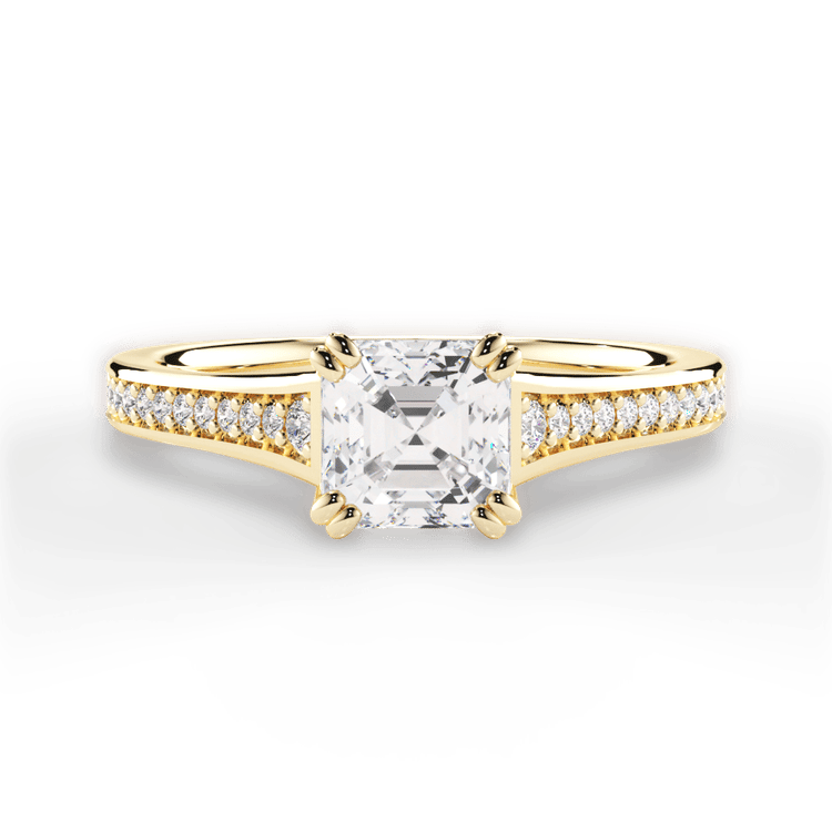 The Evita Asscher Cut 18kt Yellow Gold Micropavé Diamond Band Engagement Ring