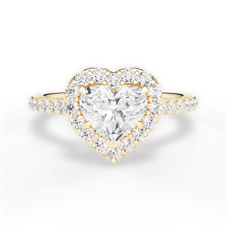 The Layla Heart Shaped 18kt Yellow Gold French-Set Halo Diamond Band Engagement Ring