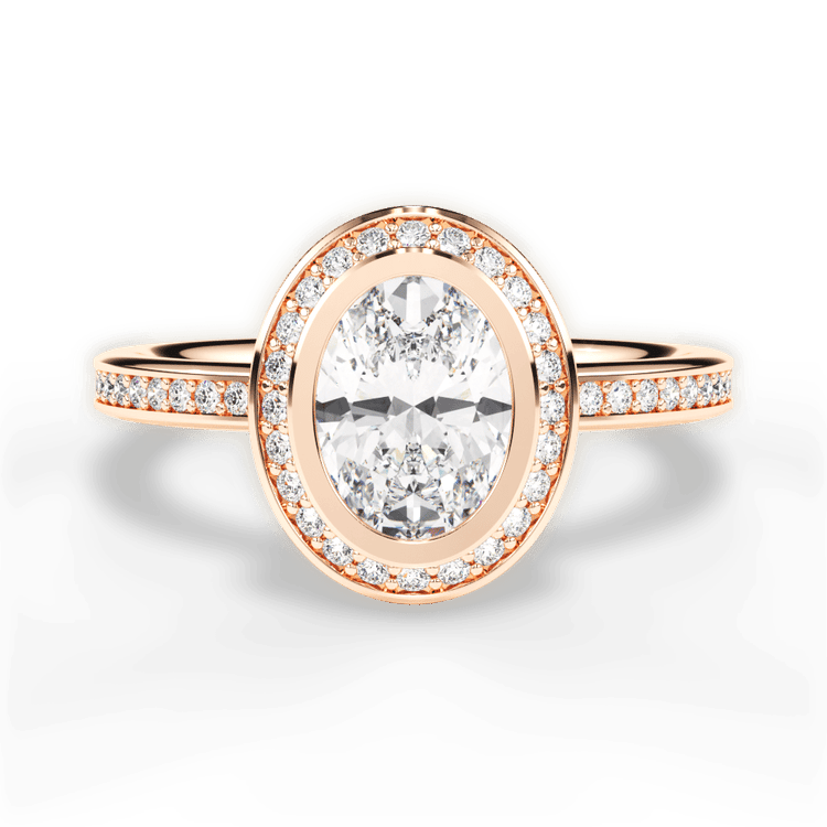 The Ritani Endless Love Oval Cut 18kt Rose Gold Round Vintage Halo Micropavé Diamond Band Engagement Ring