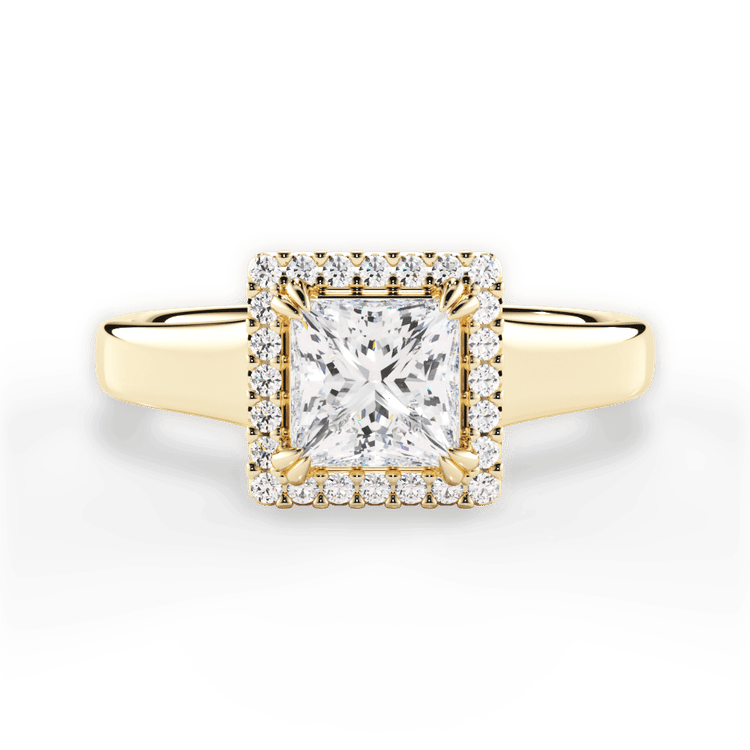 The Remi Pear Shaped 18kt Yellow Gold Wide Band Cushion Halo Engagement Ring