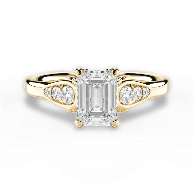 The Sloan Emerald Cut 18kt Yellow Gold Graduating Diamond Sidestone Engagement Ring