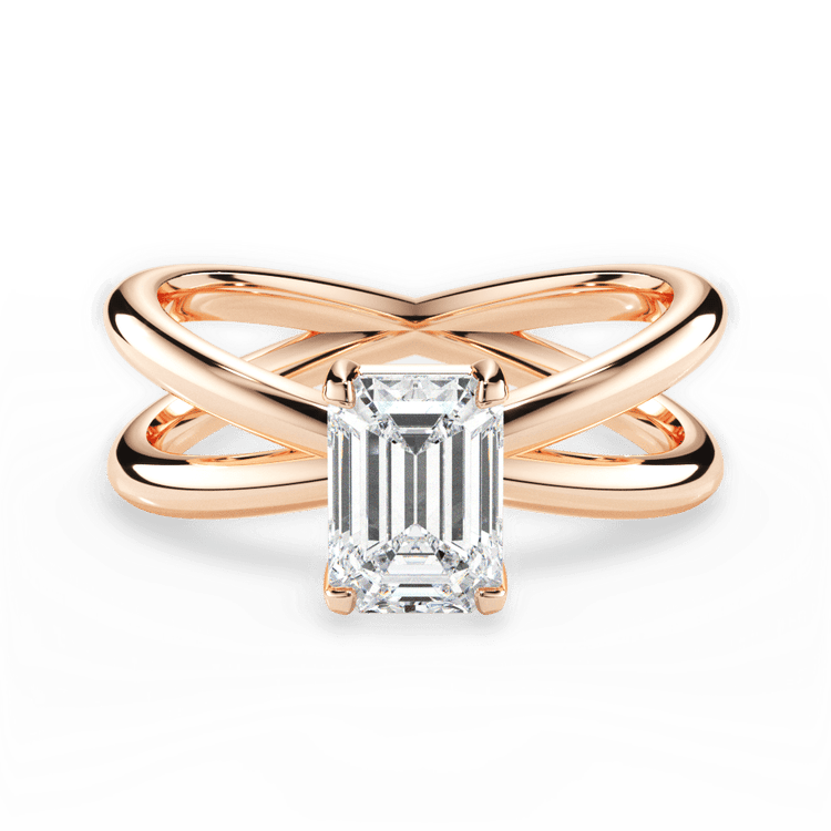 The Ciara Emerald Cut 18kt Rose Gold Split Double Band Solitaire Engagement Ring