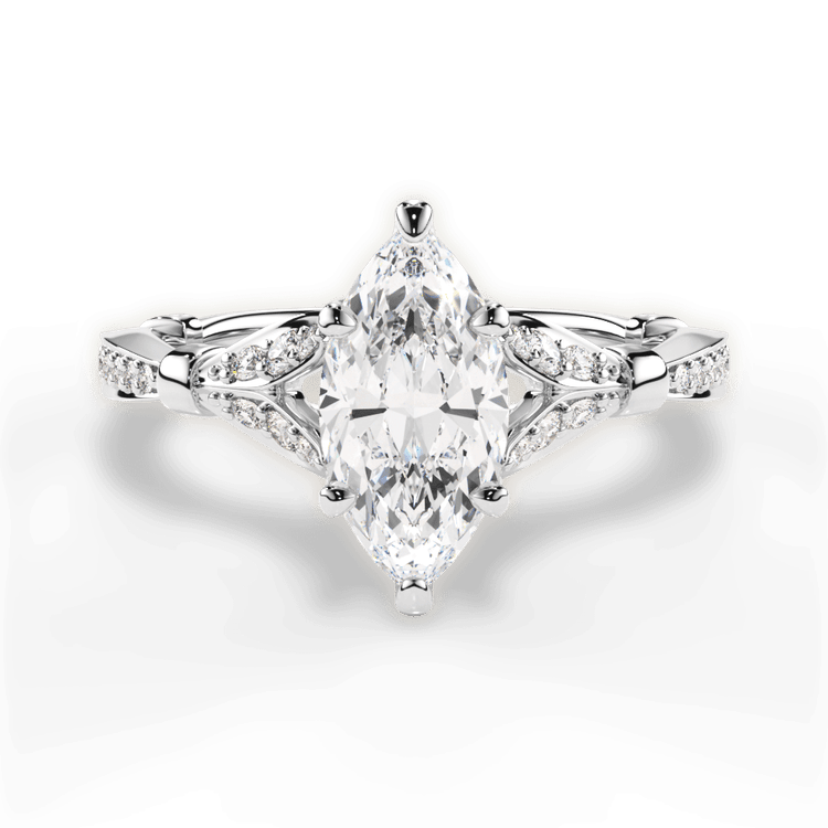 The Korina Marquise Cut Platinum Vintage Diamond Embellished Prong Engagement Ring