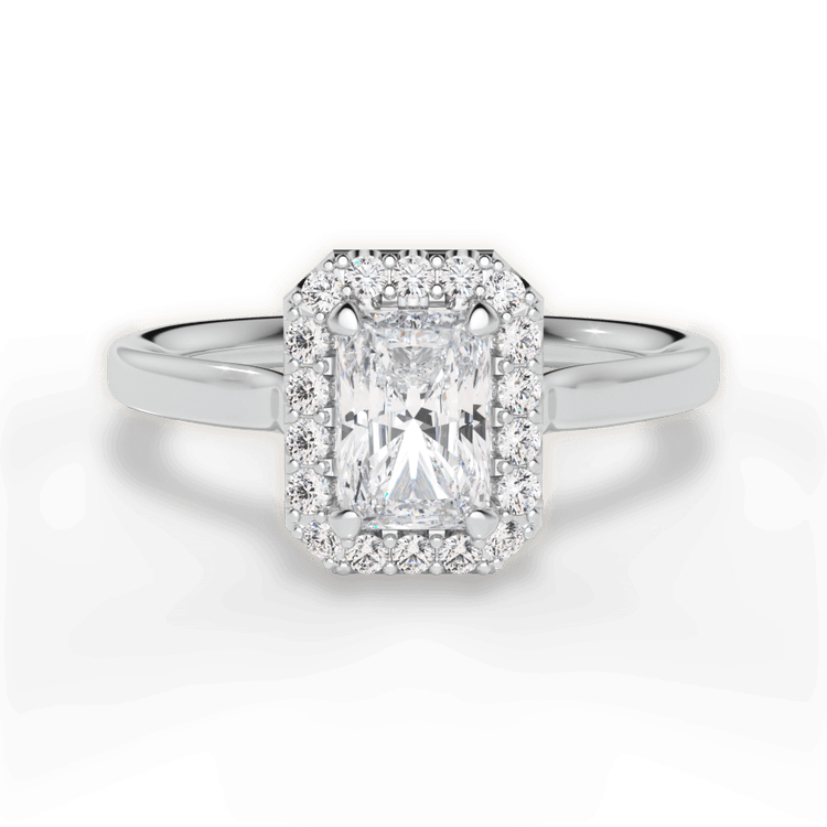 The Ivy Radiant Cut Platinum Plain Band French-Set Halo Engagement Ring