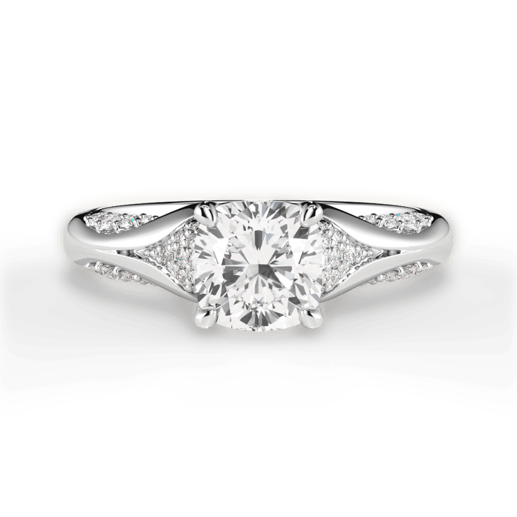 The Gabriella Cushion Cut Platinum Micropavé Diamond Petal Engagement Ring