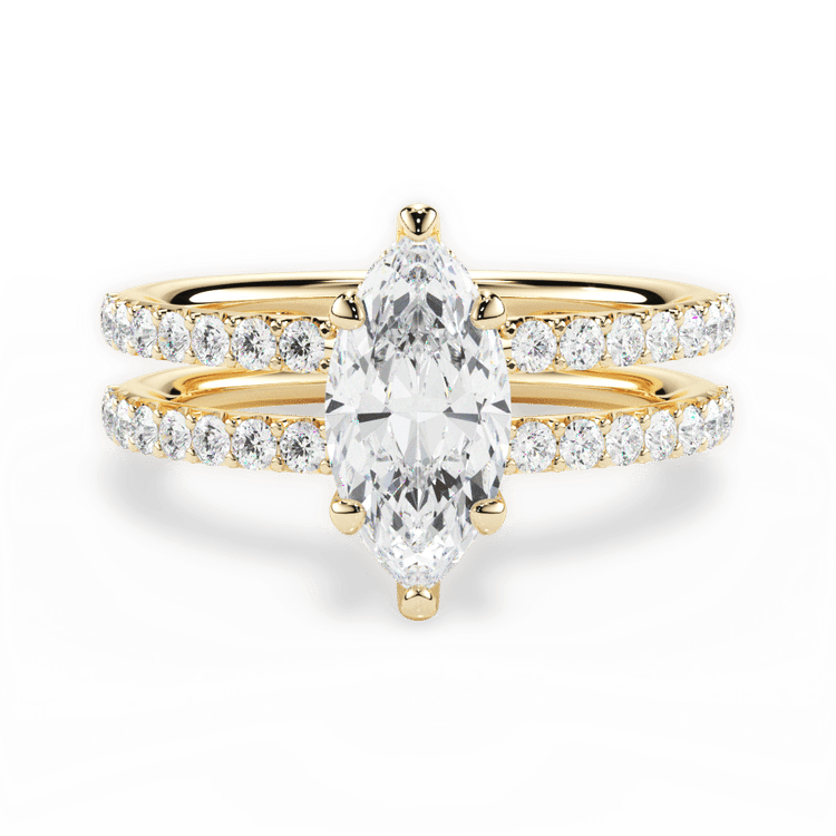 The Astra Marquise Cut 18kt Yellow Gold Double Row Diamond Engagement Ring