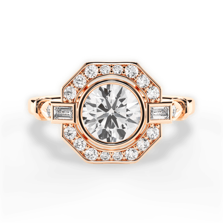 The Ayla Round Cut 18kt Rose Gold Octagon Halo Diamond Engagement Ring