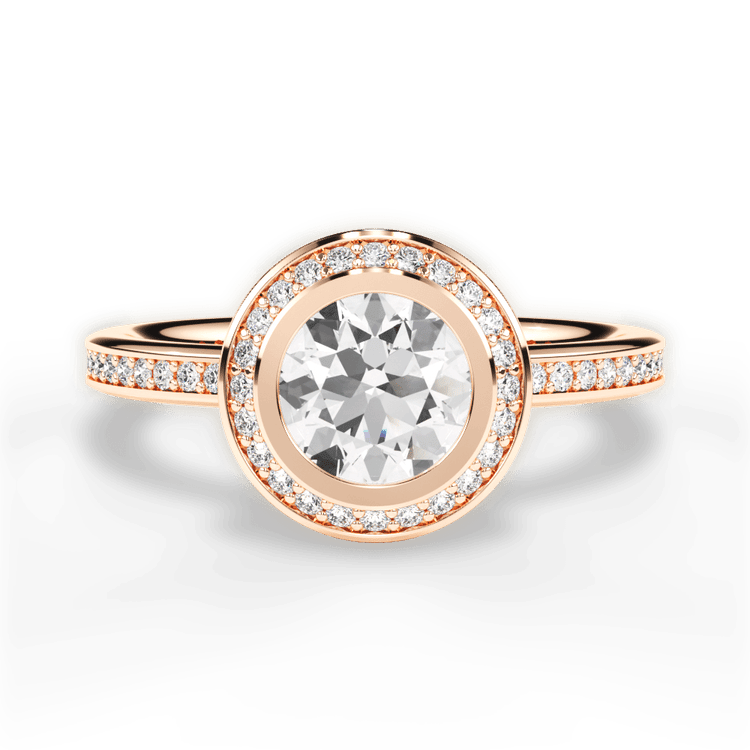 The Ritani Endless Love Round Cut 18kt Rose Gold Round Vintage Halo Micropavé Diamond Band Engagement Ring