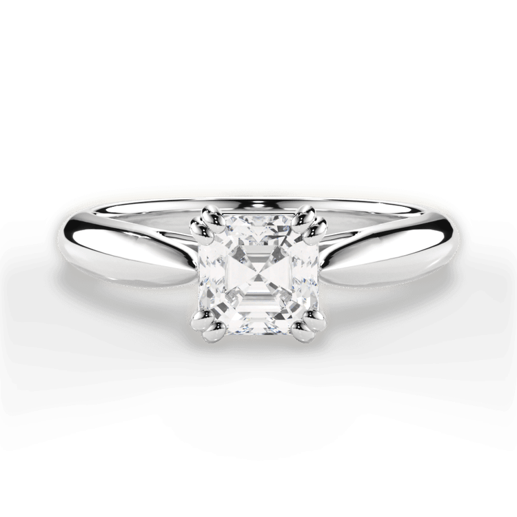 The Cordelia Asscher Cut 14kt White Gold Solitaire Tulip Cathedral Engagement Ring