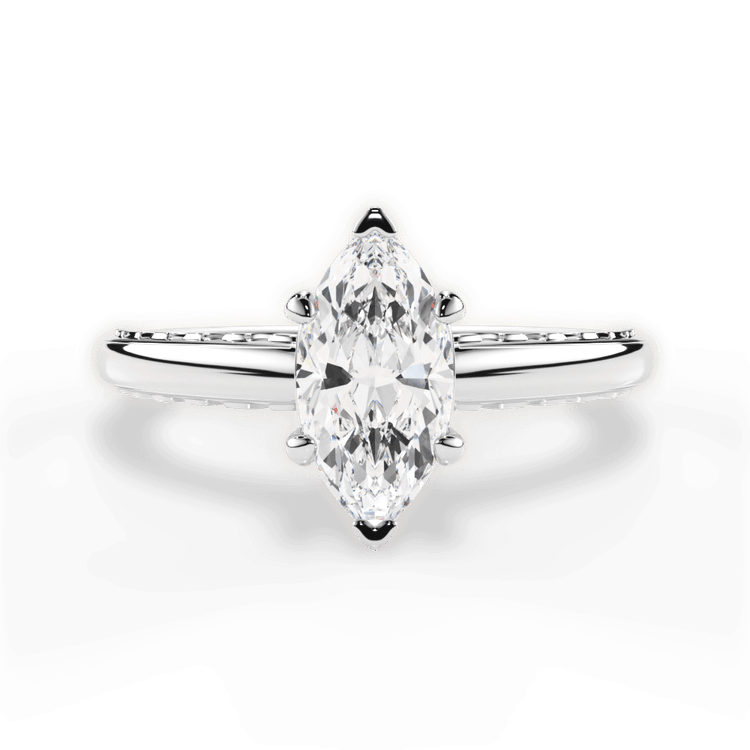 The Alessia Marquise Cut Platinum Engraved Solitaire Engagement Ring