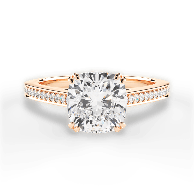 The Zahra Cushion Cut 18kt Rose Gold Pavé Vaulted Diamond Engagement Ring