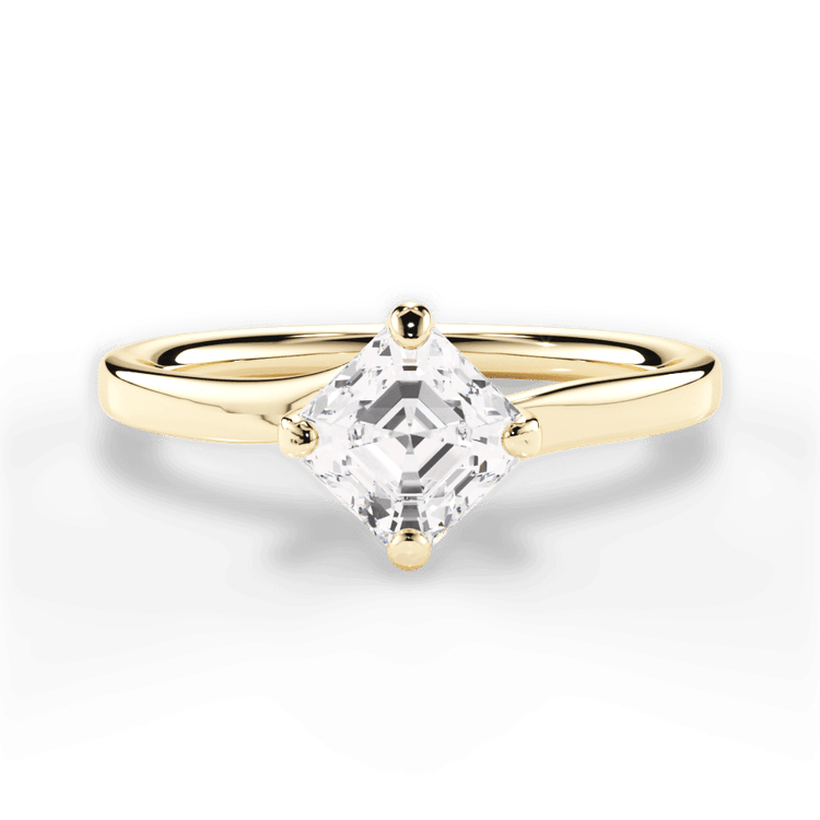 The Evelyn Asscher Cut 18kt Yellow Gold Solitaire Kite Set Swirl Engagement Ring