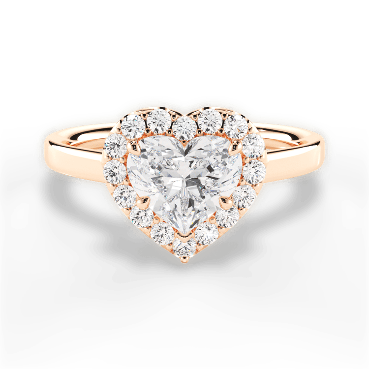 The Ivy Heart Shaped 18kt Rose Gold Plain Band French-Set Halo Engagement Ring