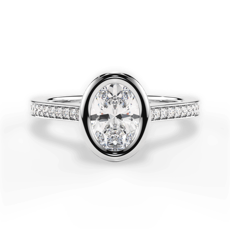 The Tyler Oval Cut Platinum Bezel-Set Pavé Diamond Band Engagement Ring