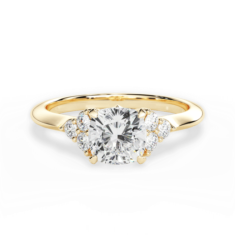 The Dalia Cushion Cut 18kt Yellow Gold Cluster Sidestone Diamond Engagement Ring