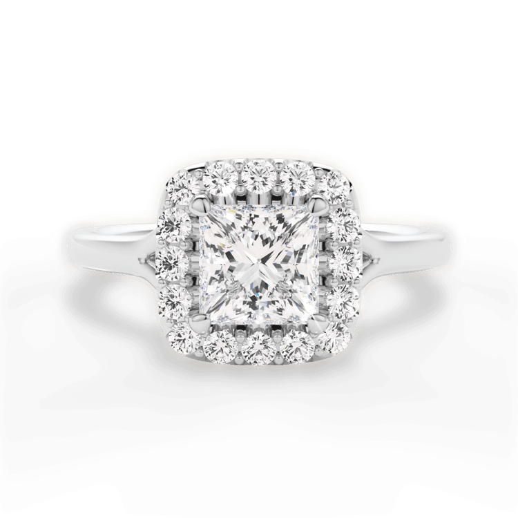 The Celia Pear Shaped 14kt White Gold Split Shank Halo Diamond Engagement Ring
